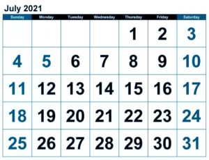 July 2021 Important Days