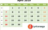 April 2019 Calender Important Days and Events